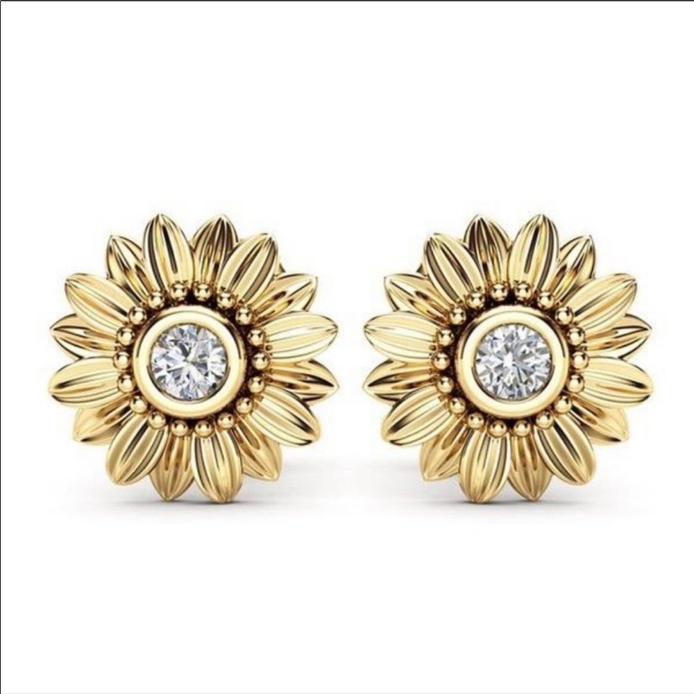 18K YELLOW GOLD DIAMOND SUNFLOWER STUD EARRINGS